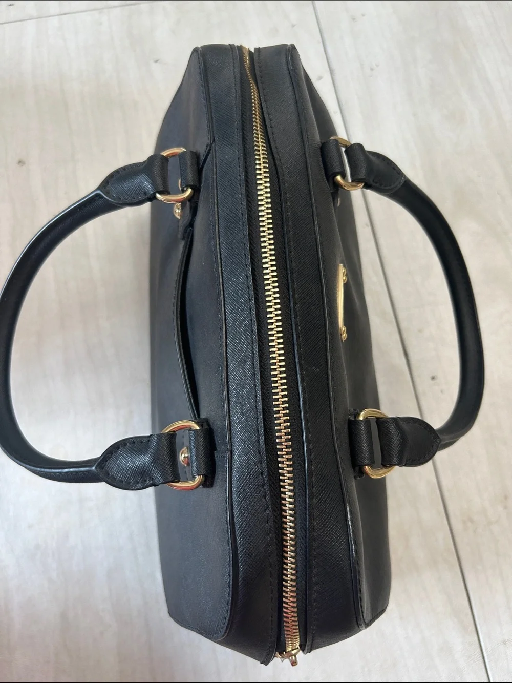 Michael Kors Black Saffiano Dome Satchel with Gold Hardware